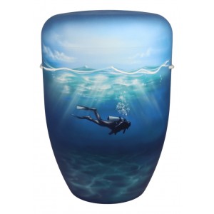 Hand Painted Biodegradable Cremation Ashes Funeral Urn / Casket - Underwater World - Scuba Diver Swimming